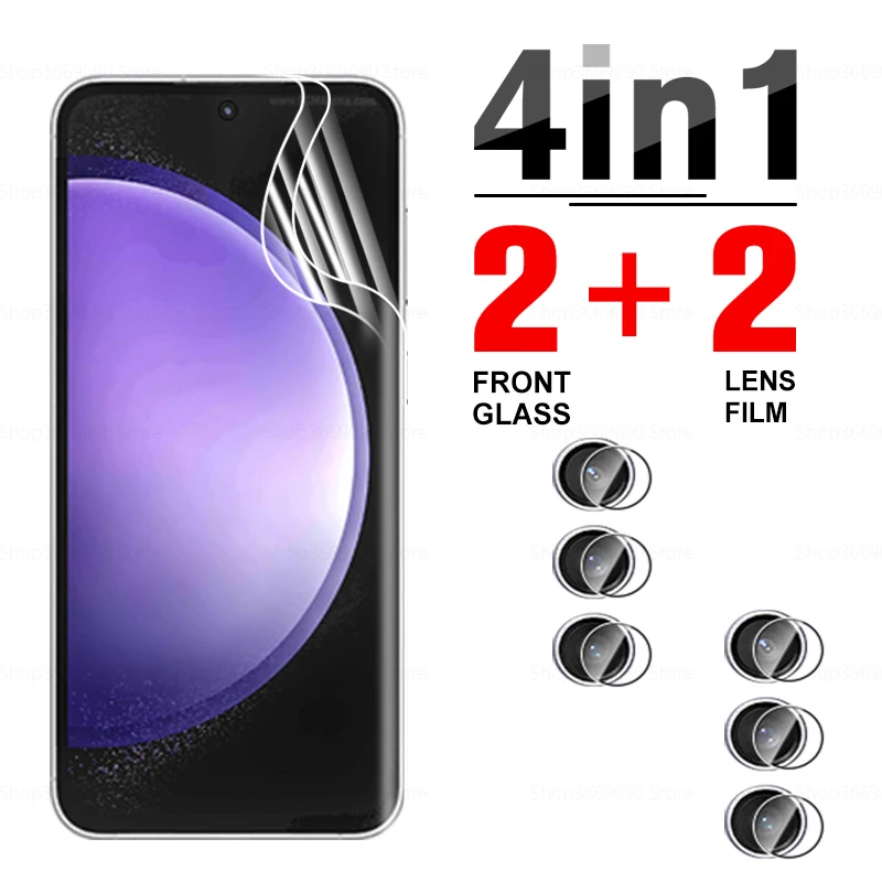 

4 в 1 Защитная пленка для объектива камеры и Гидрогелевая пленка для Samsung Galaxy S23 FE, защита смартфона Samung S23 FE 23FE S23FE, мягкая пленка