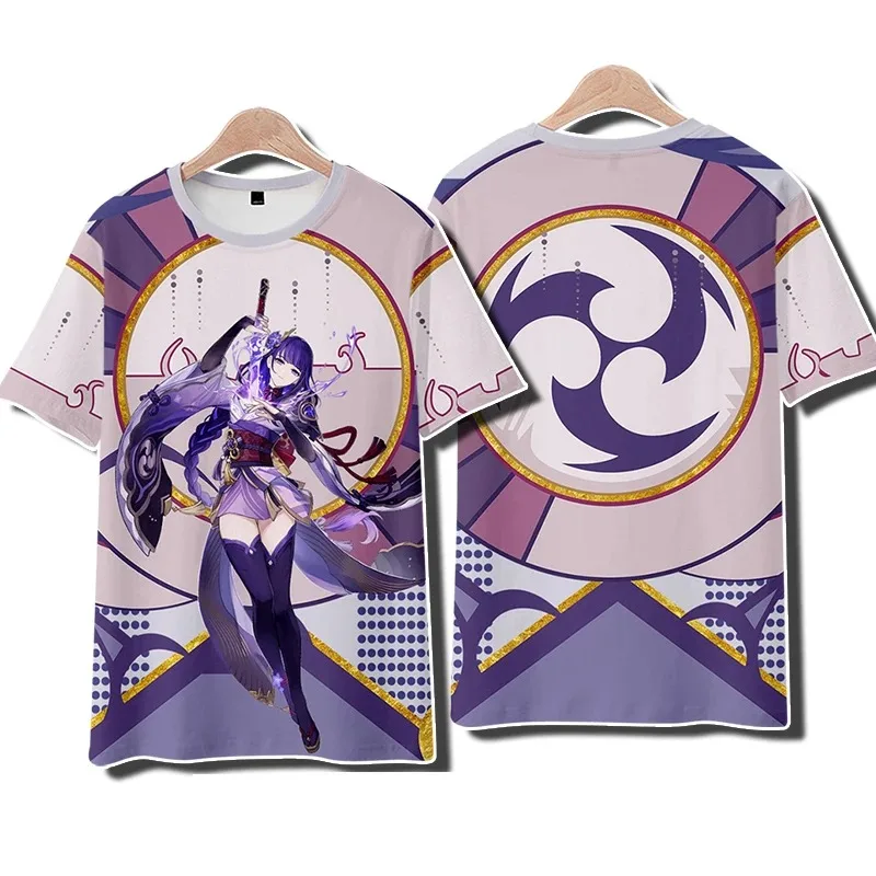 Футболки Genshin Impact Raiden Shogun Baal Homens и Mulher повседневные уличные футболки
