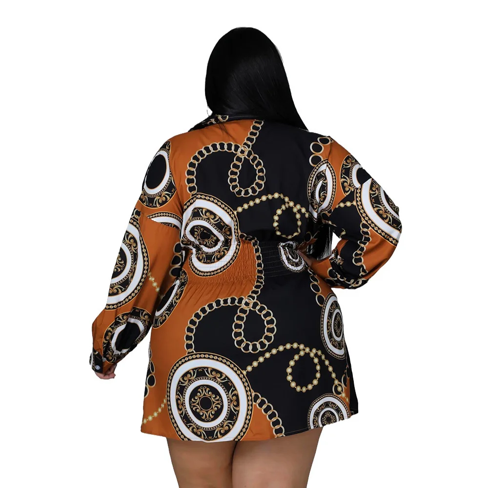Plus Size Women Shirt Dresses Fashion Print Multicolor Large Size Ladies Long Sleeve Shirt Dress Casual Loose Lapel Tops Female