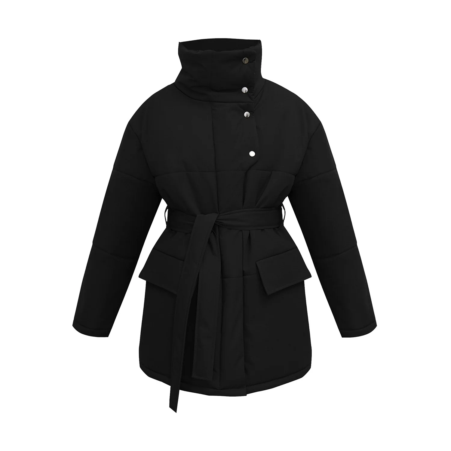 2022 Quilted Jacket Women Winter Loose Parkas Coat Vintage Belted Outwear Office Ladies Warm Cotton Puffer Jackets