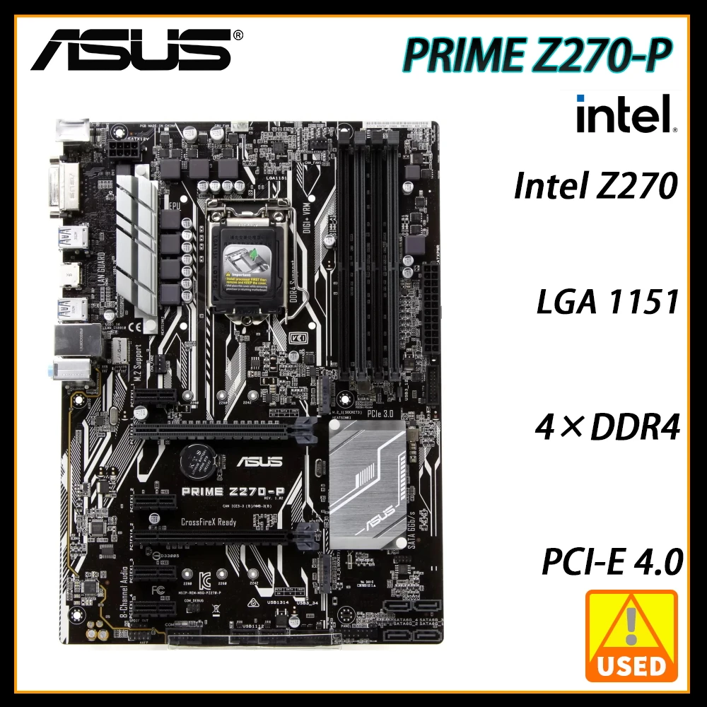 

LGA 1151 motherboard ASUS PRIME Z270-P Intel Z270 chipset CPU socket 1151 7th/6th generation Core DDR4 64GB PCI-E 3.0 2×M.2 ATX