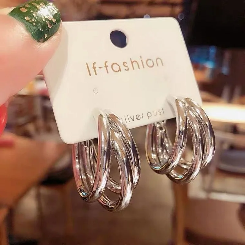 

Gold and Silver color round Drop Earring for Women Alloy Trendy Three-layer earrings Ear Accessories Hot 2022