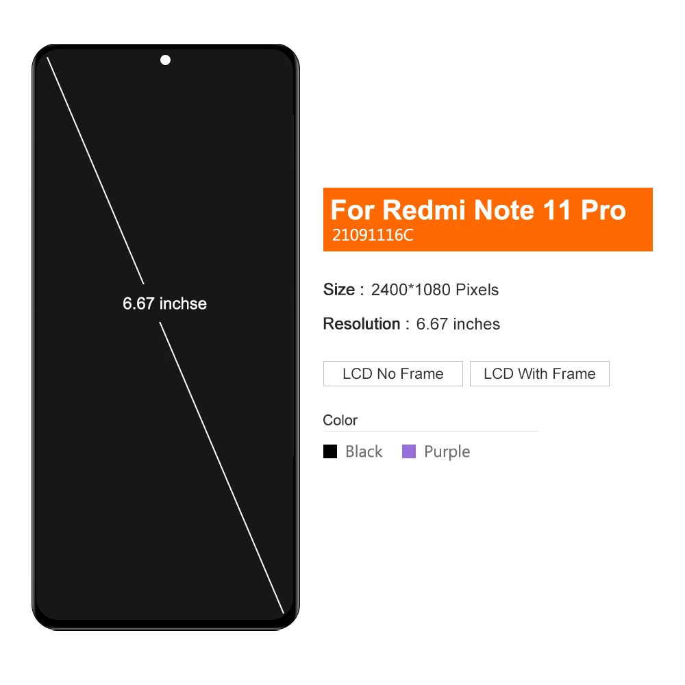 

AMOLED For Xiaomi Redmi Note 11 Pro 21091116C LCD Display Touch Screen Digitizer For Redmi Note11 Pro 5G 2201116TG 21091116I LCD