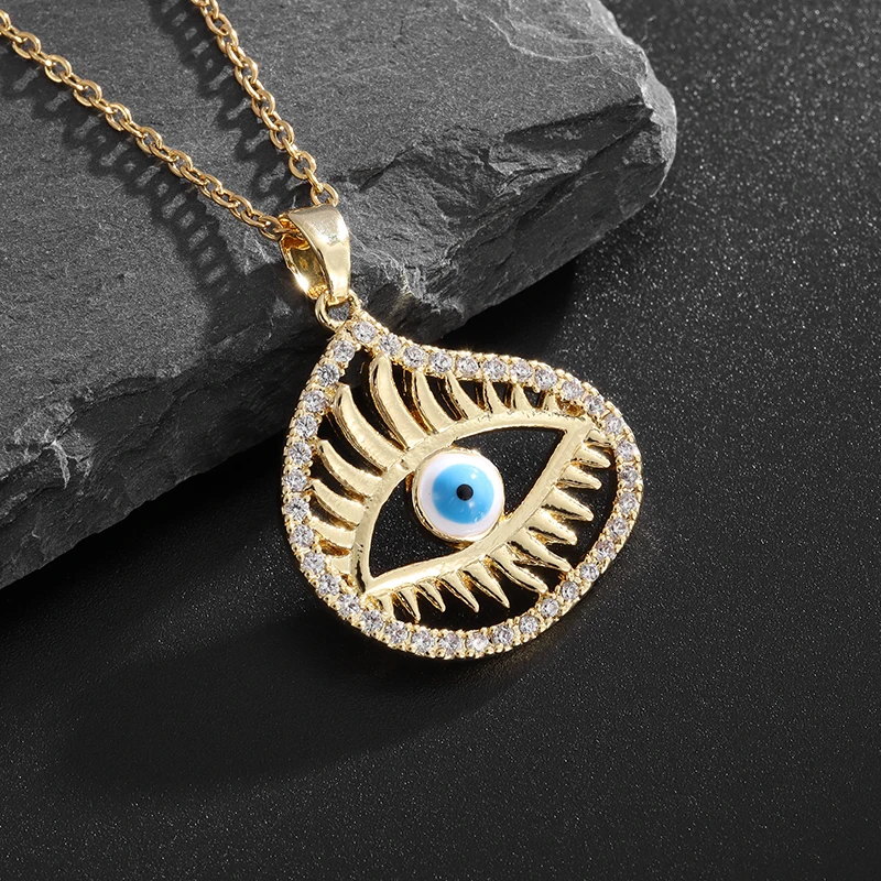 

Fashionable New Turkish Devil's Eye Pendant Inlaid with Zircon Necklace for Men and Women Hip Hop Jewelry Gift