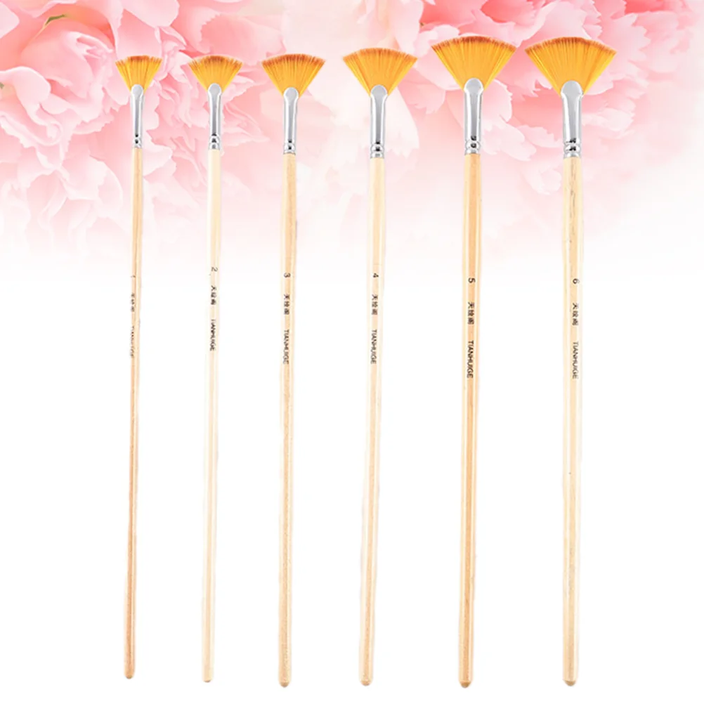 

6pcs Brushes Nylon Multifunction Wooden Handle Fan Shaped Painting Brushes Oil Brushes
