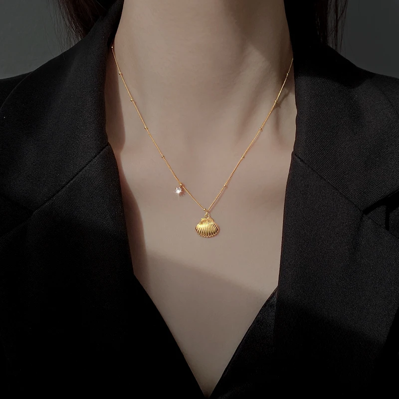 

925 Sterling Silver Shell Pendant Necklace 2023 New Tide Niche Design Sense Sweater Collarbone Chain Birthday Gift