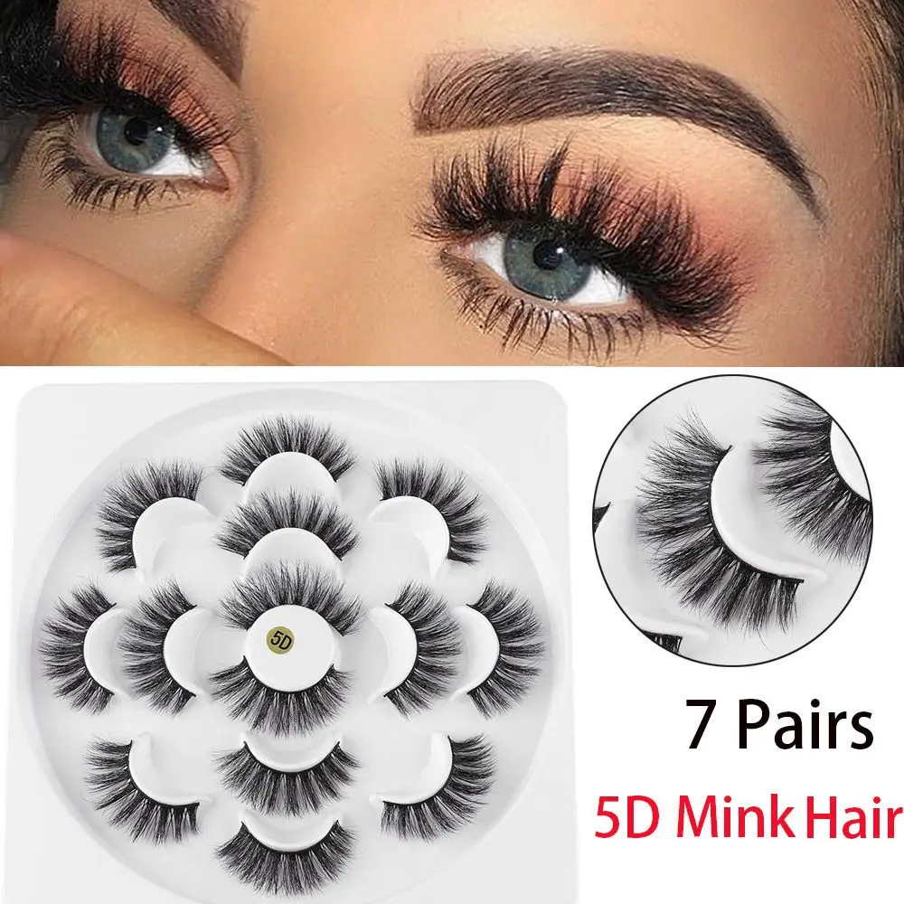 

Женские Модные пушистые ресницы ручной работы 7 пар Толстые перекрещивающиеся 5D норковые волосы Накладные ресницы