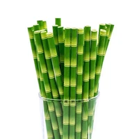 25pcslot green bamboo paper straws happy birthday wedding decorative event tropical party supplies drinking straw