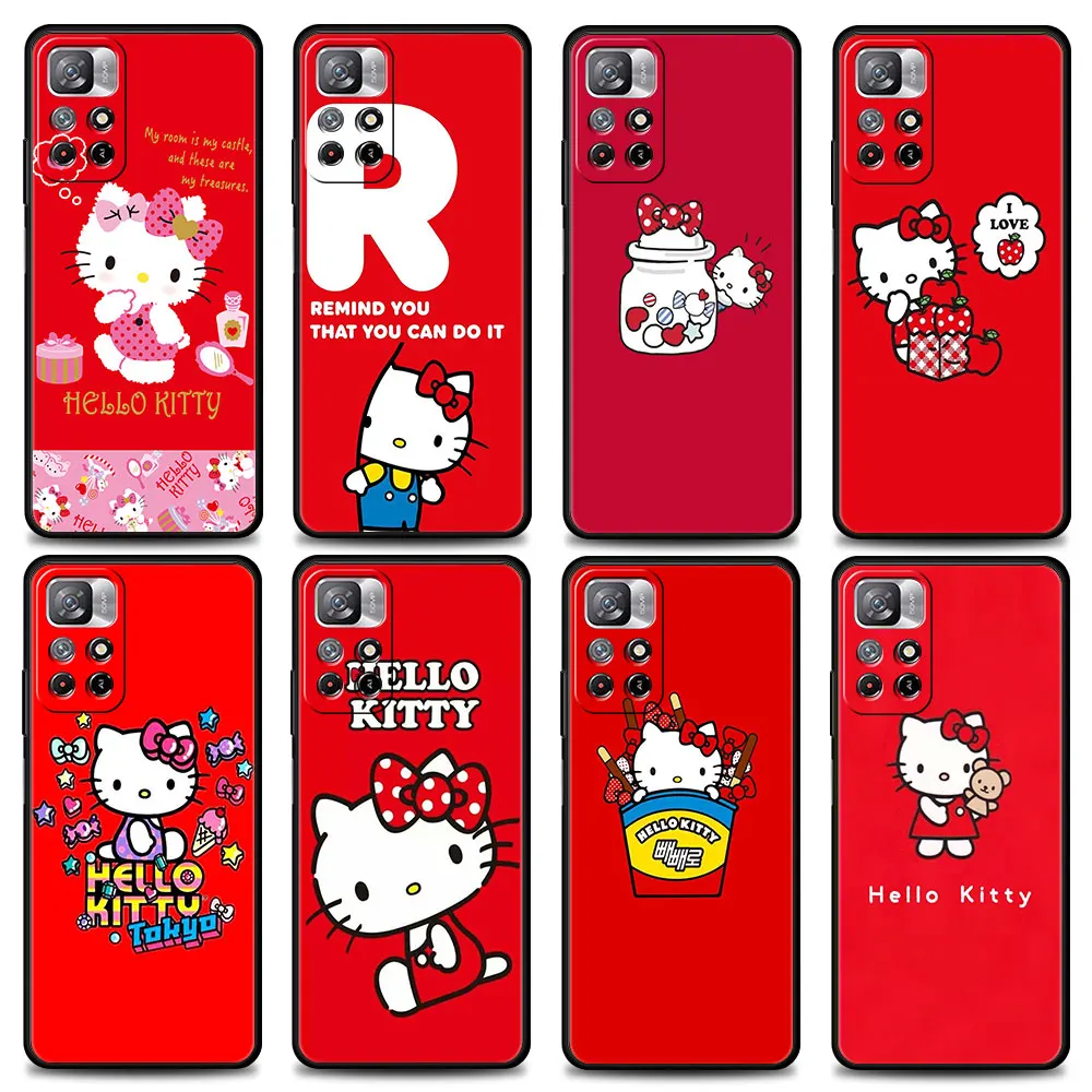 

Phone Case For Xiaomi Redmi Note 9S 9 10 8 11 Pro Plus 7 8T 9T 11T 5G Cover redmi 9c 9 k40 9A 10 8 7A Silicone Bumper Hello Cat