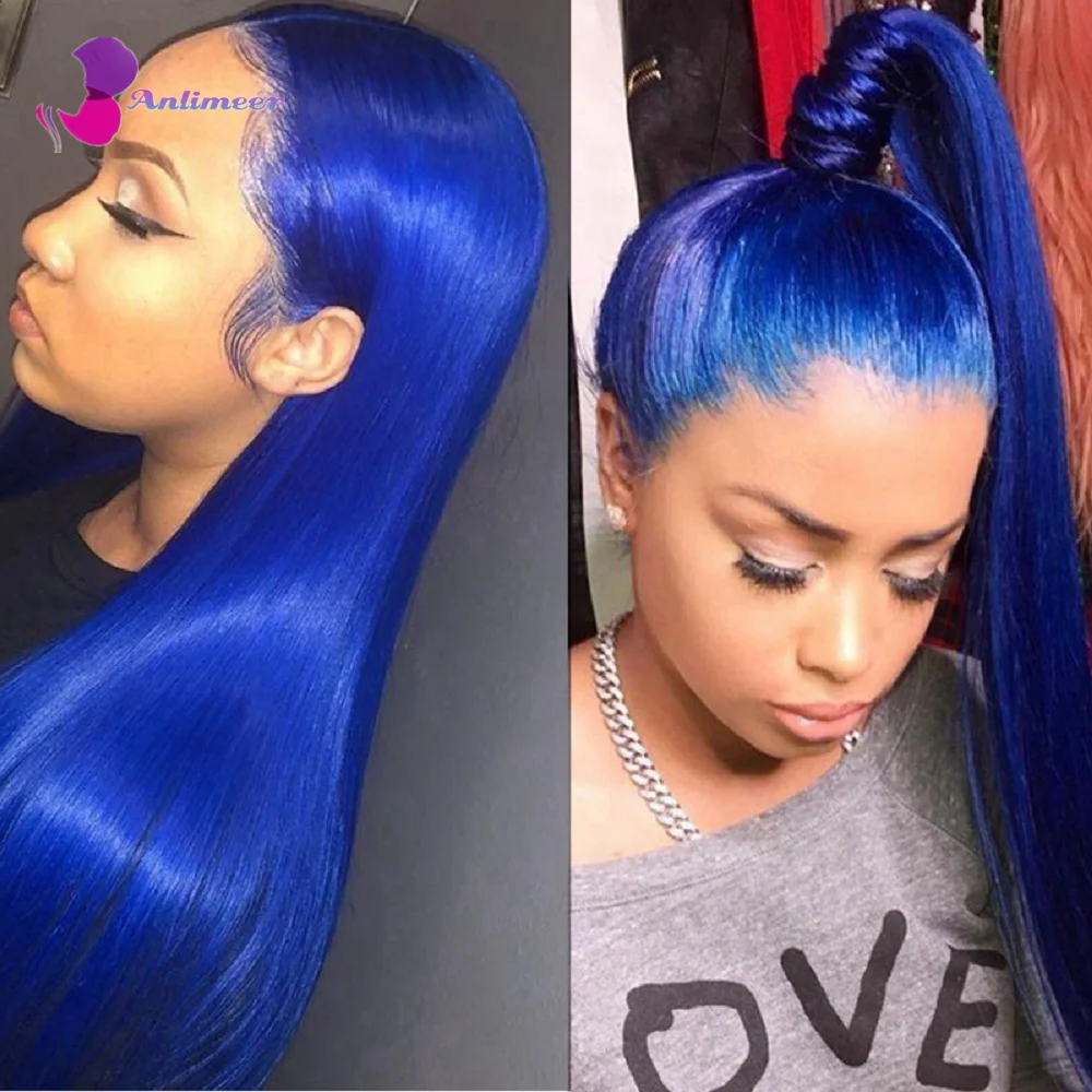 

Blue Wigs HD Transparent Lace Front Wigs Human Hair Glueless Wig Long Wig Real Hair Wigs for Women 100%Human Hair Lace Front Wig
