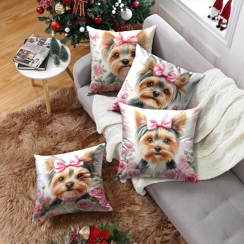 Фото 4 средства almohada Yorkshire / Cachorro Rosa y Rosas, acuadas para colchas temxtamare perros, corativas poliéster suave, соло л №5