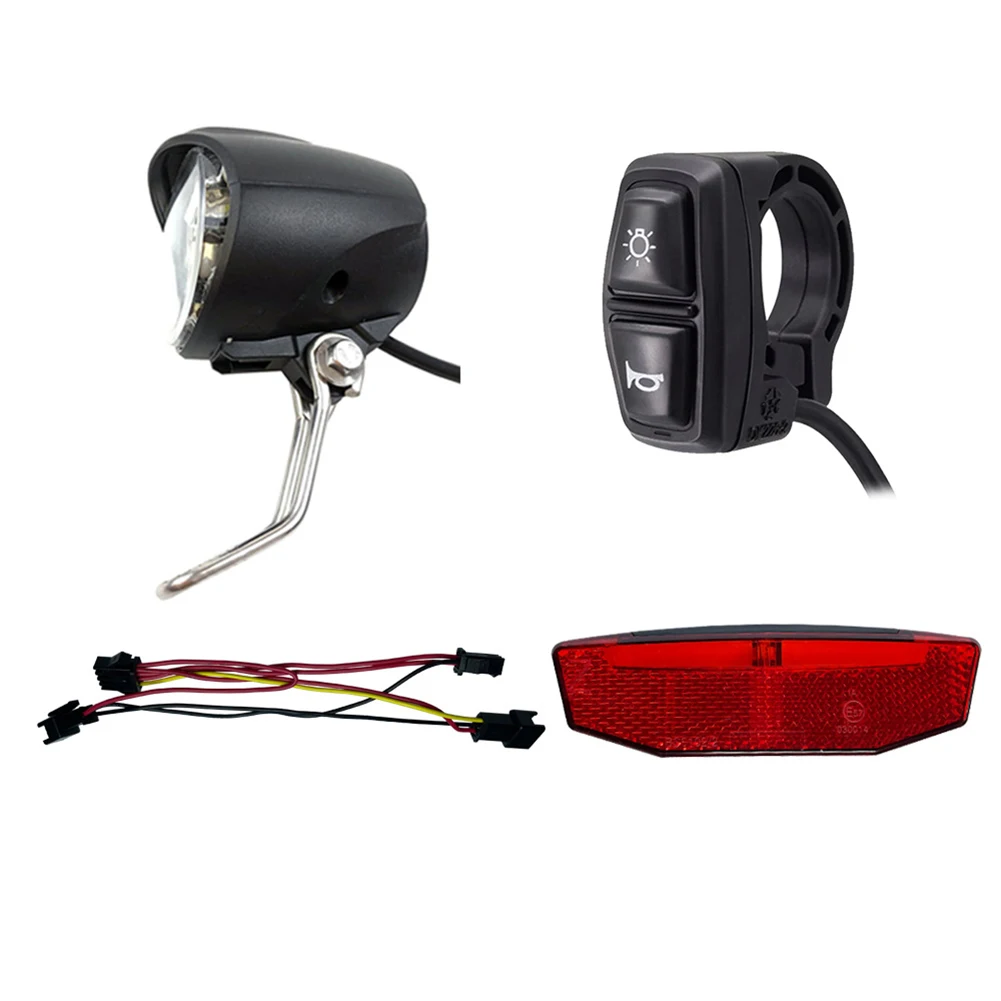 

12~72V Electric Bike Front/Rear Light Set Ebike Headlight Tail LED Brake Lamps Bicycle Accessories Equipments Parts For Biking