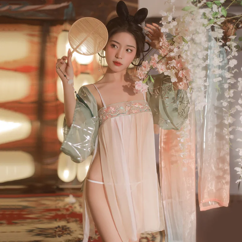 

Китайский старинный сексуальный женский костюм Hanbok, Старинное платье с лямкой на шее, Шифоновая туника, тонкая куртка, традиционный стиль Hanbok