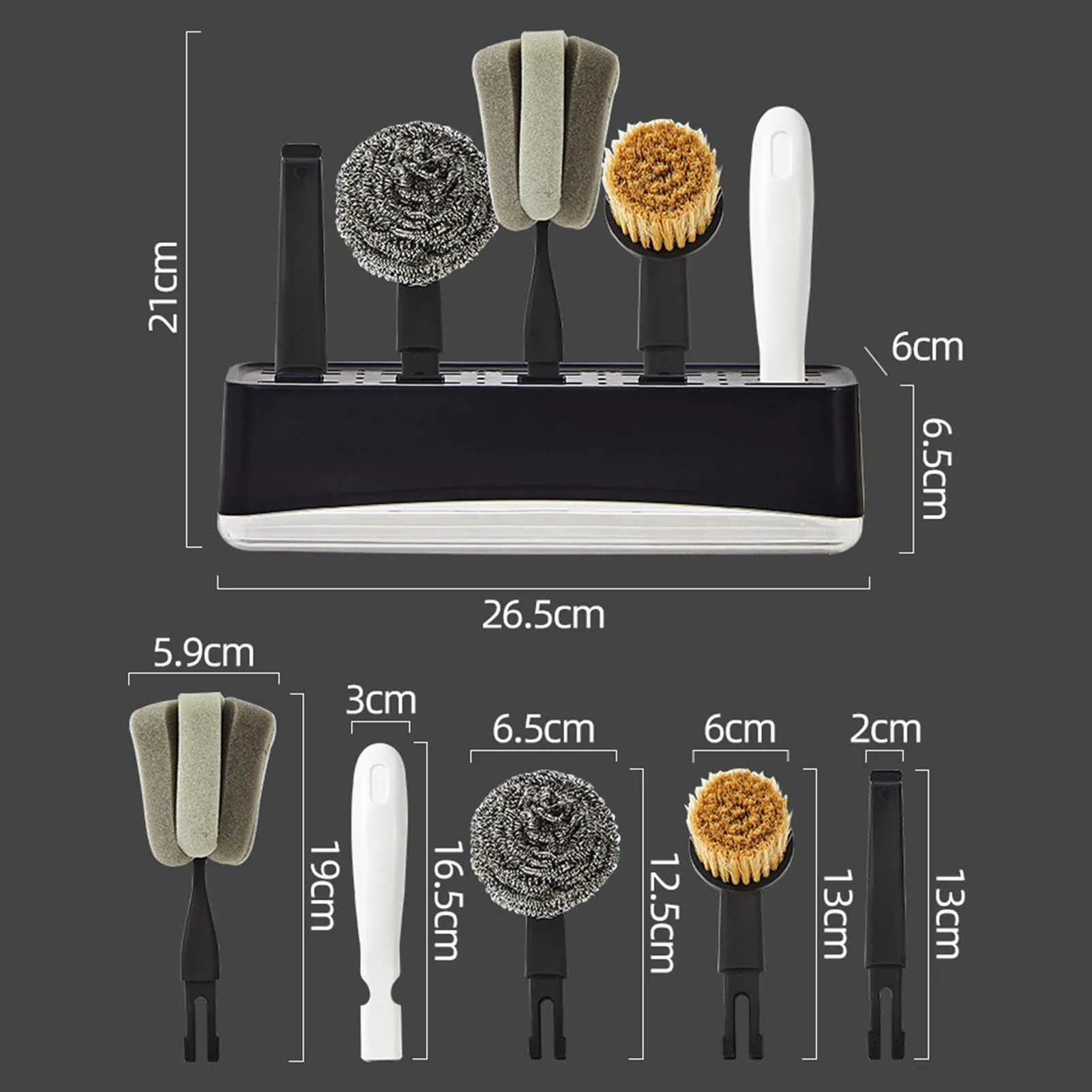 

Replaceable Kitchen Cleaning Set with Cup Brush Pot Brush Steel Ball Shovel Detachable Design Multifunctional Portable Lightweig