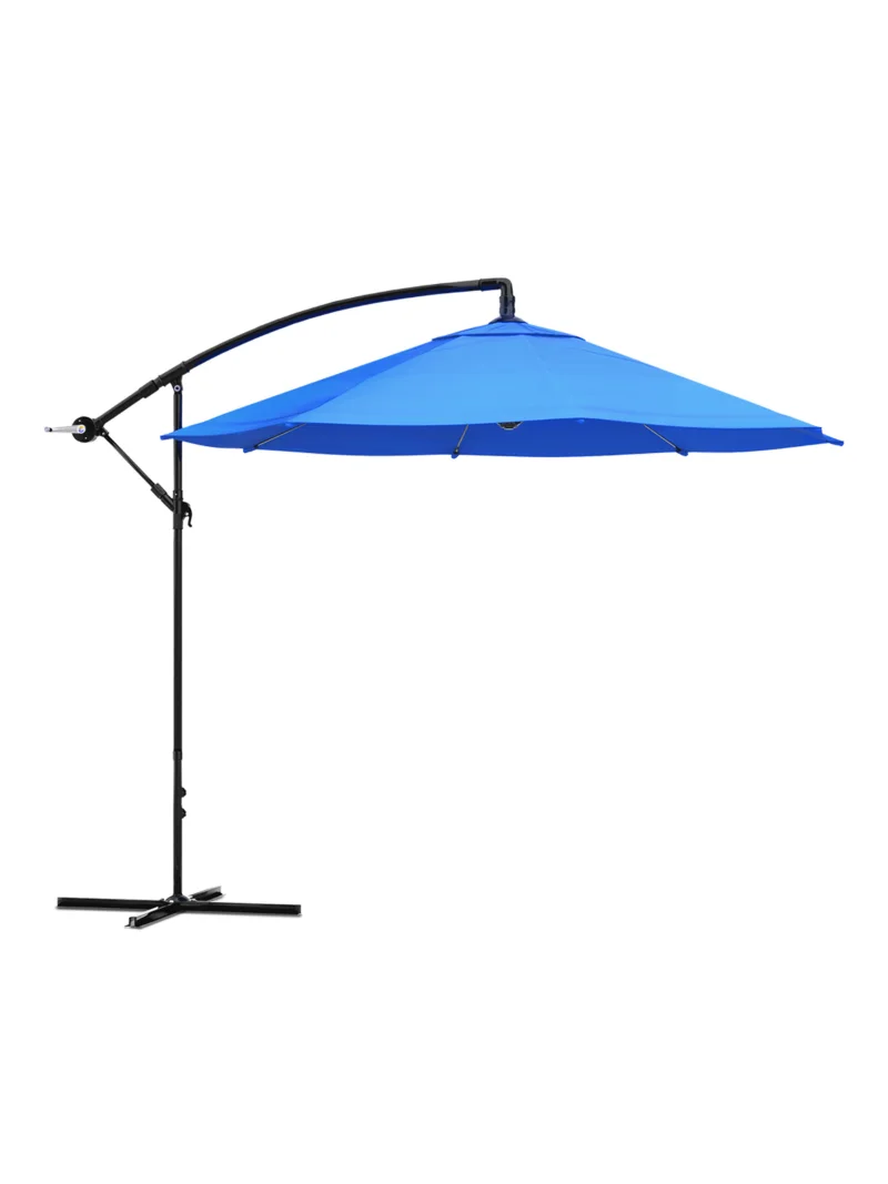 Pure Garden 10 Ft Patio Umbrella – Offset Sun Shade with Base, Blue