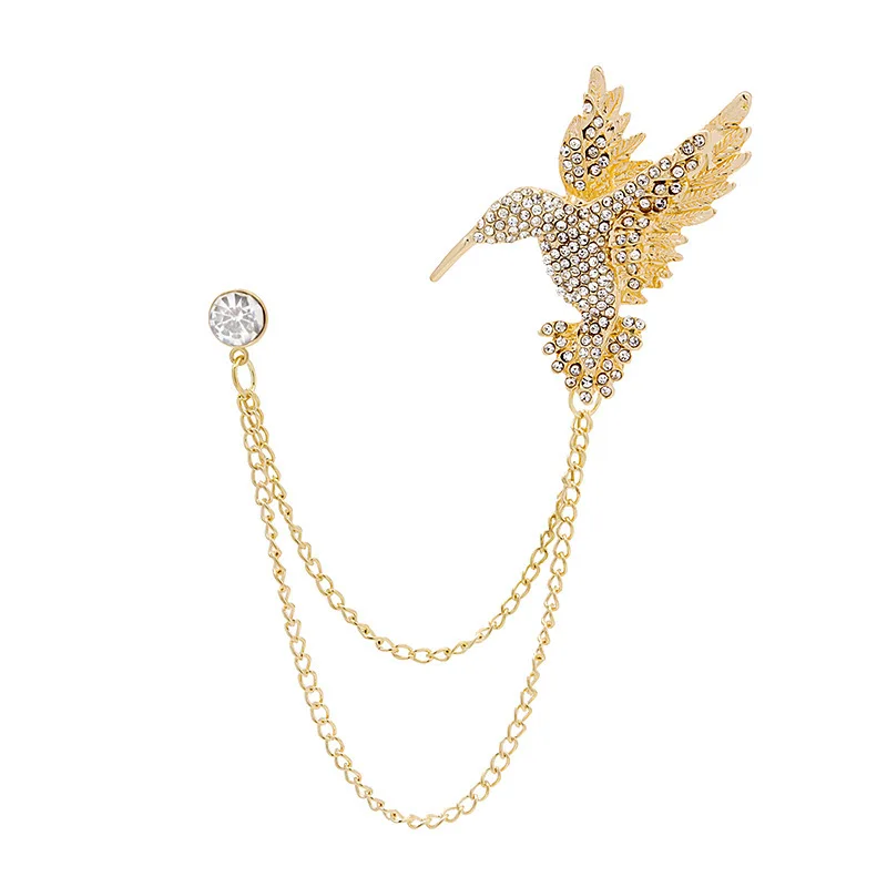 

Korean Fashion Crystal Bird Eagle Brooch Animal Rhinestone Tassel Chain Badge Suit Collor Pins Brooches for Women Men Jewelry