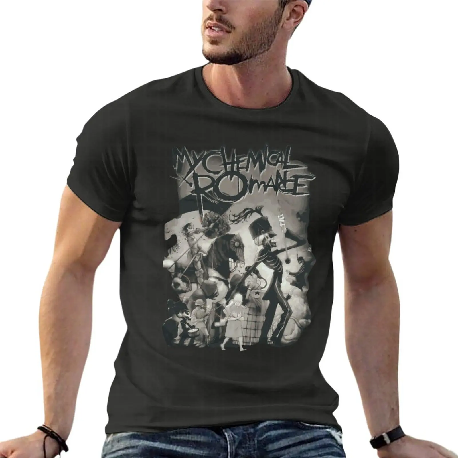 

Retro My Chemical Romance Skeleton Band Oversize Tshirt Branded Men Clothing Short Sleeve Streetwear Plus Size Top Tee