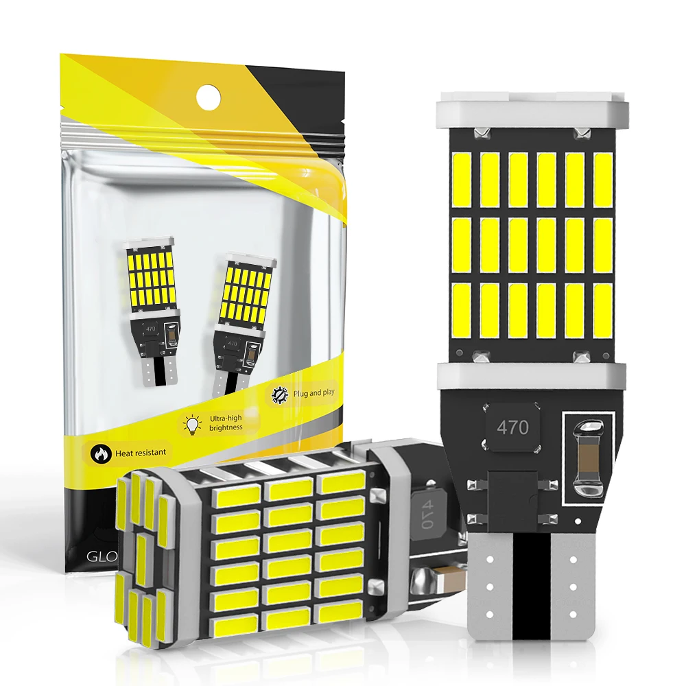 

2 шт., мощная автоматическая лампа Canbus W16W T15 45 SMD 4014, лампы заднего хода, резервная лампа стояночного света без ERROR 12 В 6000 К, белый, красный