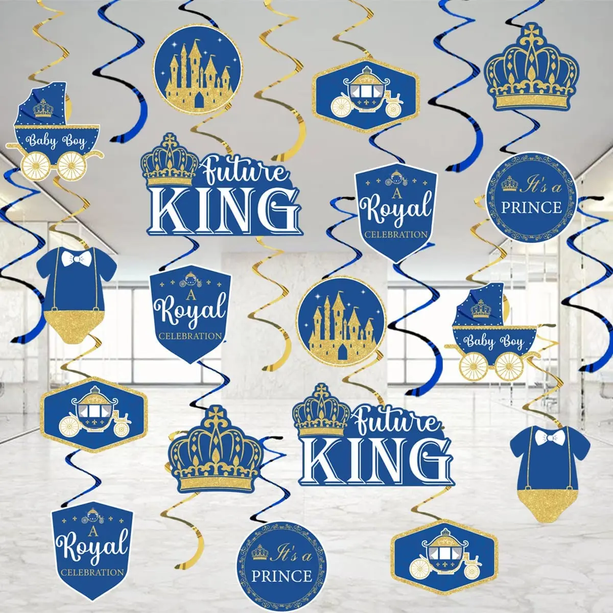 

Funmemoir 24 Pack Navy Blue Royal Prince Baby Shower Hanging Swirls Baby Shower Party Decorations It’s A Prince Party Supplies