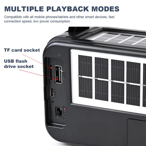 Портативное FM-радио на солнечной энергии с LED-фонариком, музыкальным плеером и плечевым ремнем, мини-радио для дома, работы, школы