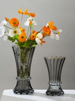 modern smoke gray glass vase lily rose hydroponic vase transparent glass container flower arrangement crafts interior decoration