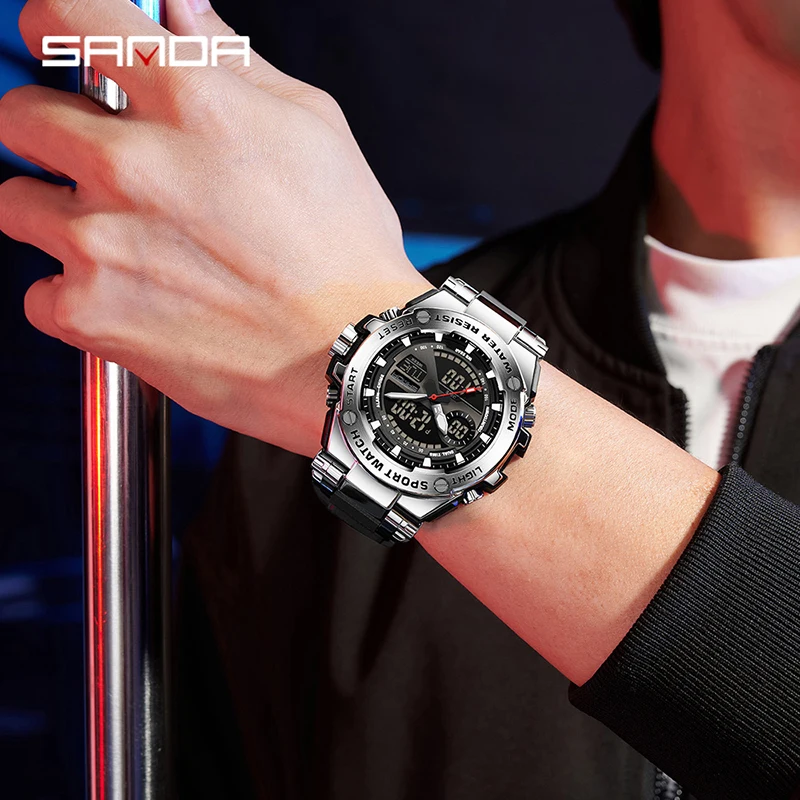 SNADA мужские часы с двойным дисплеем спортивные многофункциональные