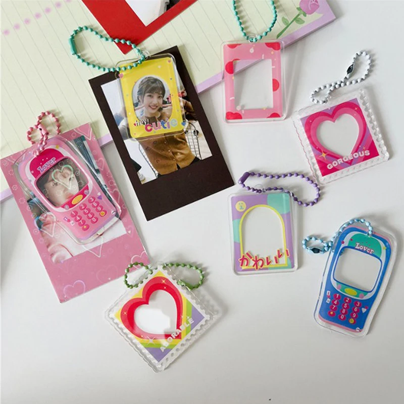 

1 inch Photocard Key Chain Cute Mini Photo Frame Pendant Creative DIY Idol Photo Sleeves Protector Bag Pendant With Chain