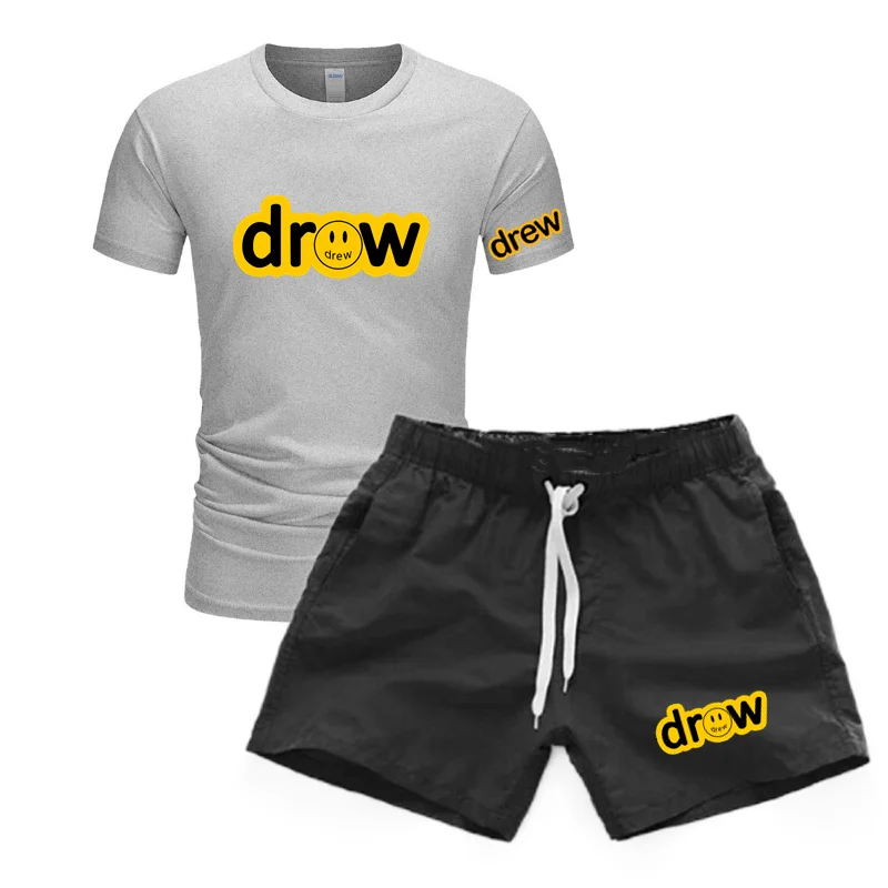 

Summer Men's Drew House Justin Bieber Sportswear Shorts Set Short Sleeve Breathable Grid T-Shirt & Shorts Casualwear