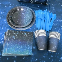 starry sky theme disposable tablecloth outer space star table cloth paper plate cup birthday festival party galaxy table decor 8