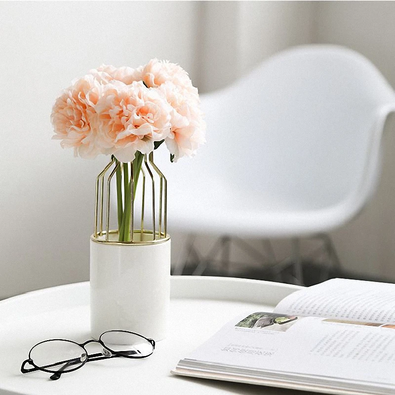 

PINNY Nordic INS Style Wrought Iron Ceramic Small Vase Decorative Flower Stand Home Decoration Accessories For Living Room