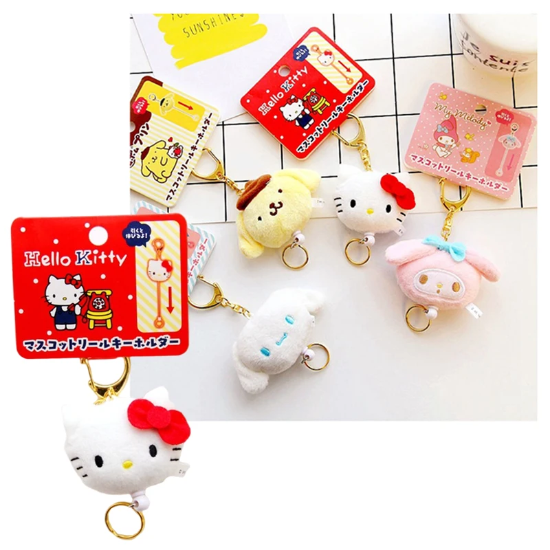 

Anime Cartoon Plush Toy MyMelody Cinnamoroll KT Cat Purin Dog Pendant Kawaii Stuffed Animals Plushie Pendant Telescopic Keychain