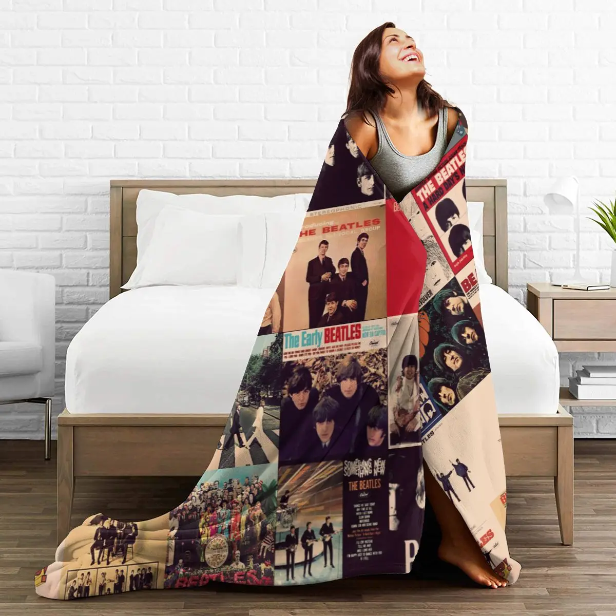Harajuku The Beatle Memebers Art Blanket Flannel Super Soft Sofa Throw Blankets For Home Bedroom Outdoor Throws Bedspread Quilt