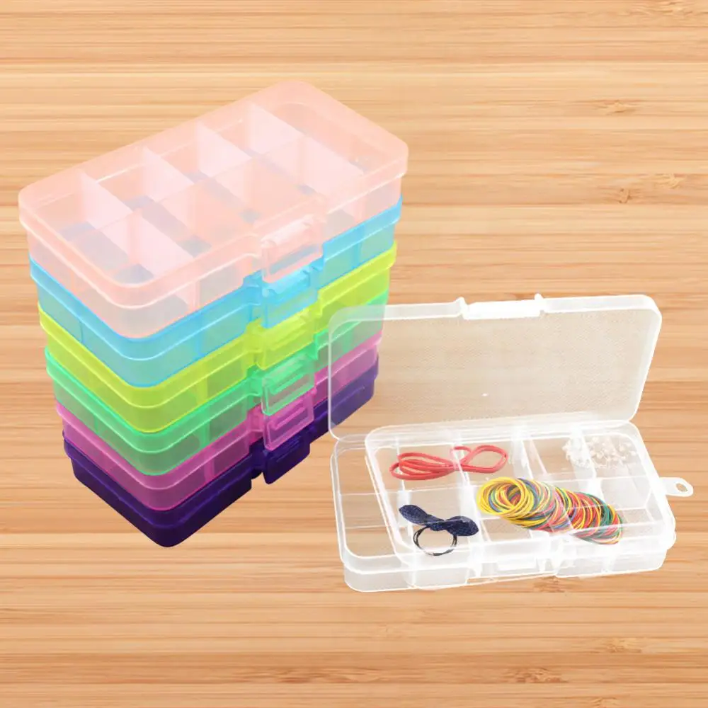 

Transparent Storage Box Adjustable Jewelry Beads Pills Nail Art Tips Storage Box Case Hard 10 Grids Plastic Jewelry Organizer