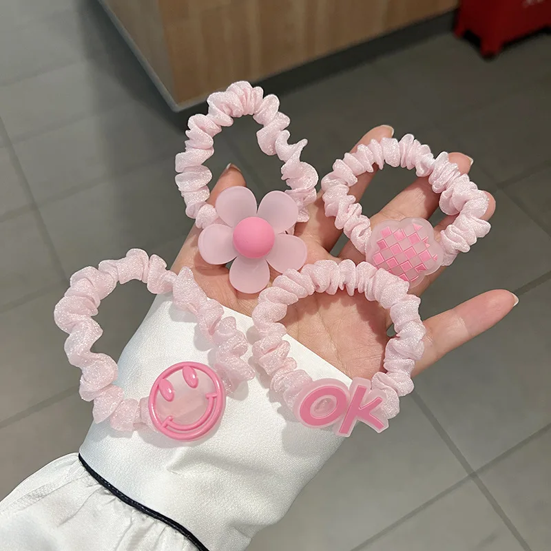 Весенняя флуоресцентная розовая цветная эластичная повязка для волос с медведем