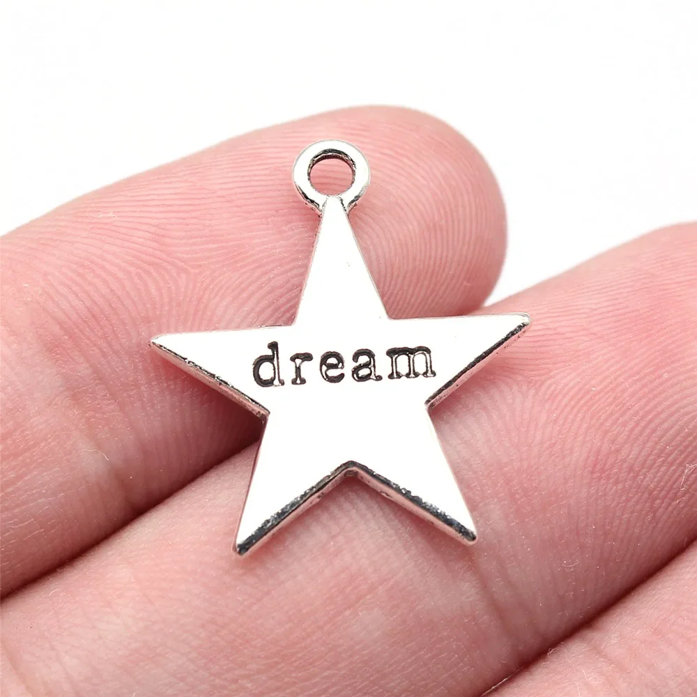 

10pcs 19x23mm Zinc Alloy Silver Color Dream Five-pointed Star Charms Pendant Designer Charms Fit Jewelry Making DIY Jewelry