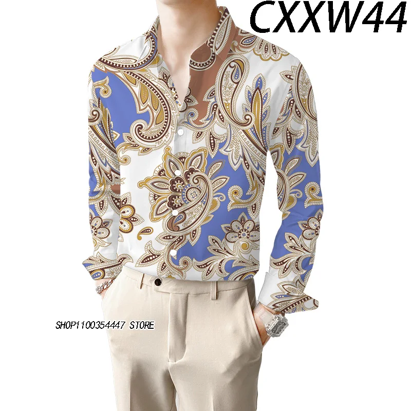 Men's Street Wear Hip-hop Clothing New Men's Long Sleeve Lapel Shirt Hd Digital Print Autumn  Polyester Comfortable Casual Tops