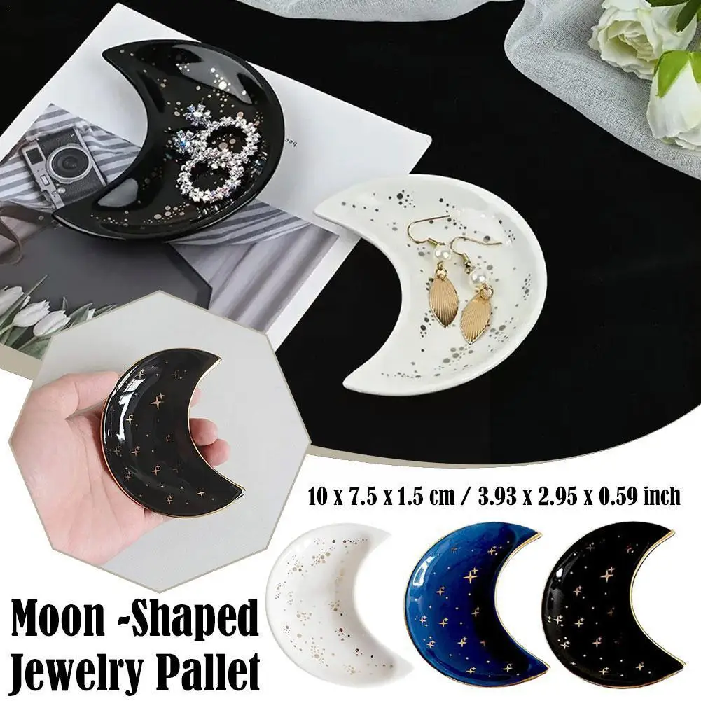 Nordic Ceramic Moon Shape Small Jewelry Dish Earrings Display Tray Dessert Plates Bowl Fruit Storage Decoration Necklace T1C2
