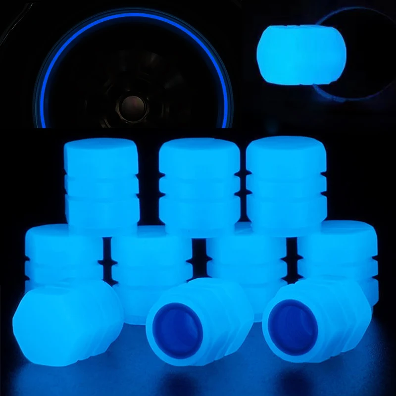 

Luminous Tire Caps Blue Car Tire Valve Cap Cover Motorcycle Bike Universal Wheel Tyre Styling Night Glowing Valve Covers Caps