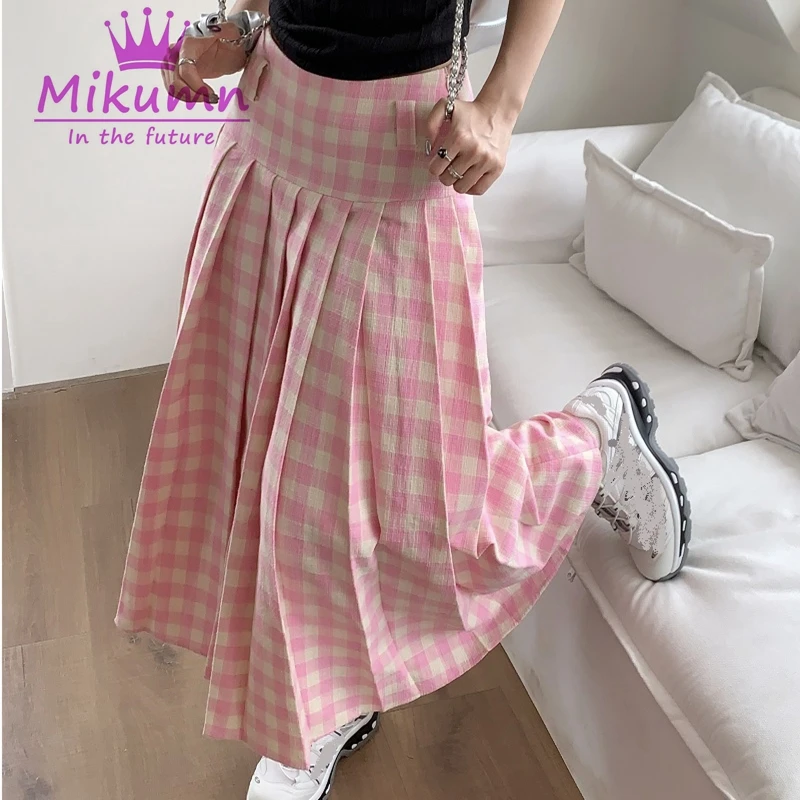 

Женская плиссированная юбка миди в клетку, с завышенной талией