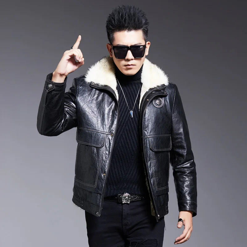 Куртка Tcyeek Мужская короткая Натуральная Воловья кожа роскошная теплая подкладка