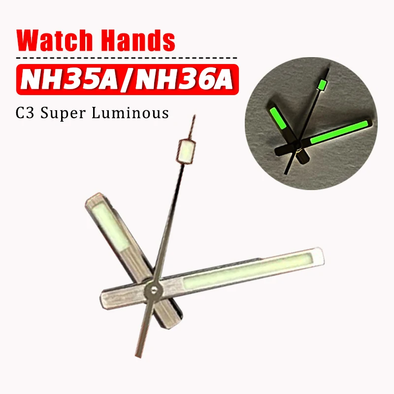 

17mm Watch Hands for Seiko NH35 NH36 Movement Green C3 Luminous SKX/SBBN Modified Needles Diving Watch Pointer Hands Watch Parts