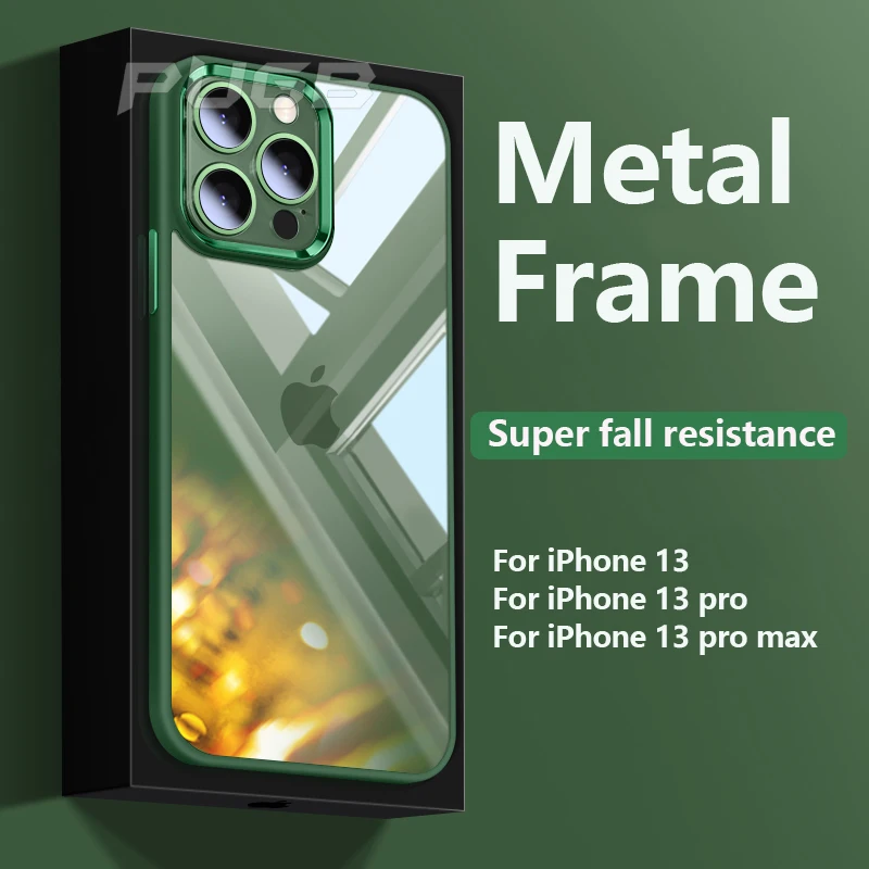 

Luxury Metal Camera Protection Shockproof Armor Case for iPhone 13 12 11 Pro Max Mini XR XS X SE 2022 7 8 Plus Transparent Cover