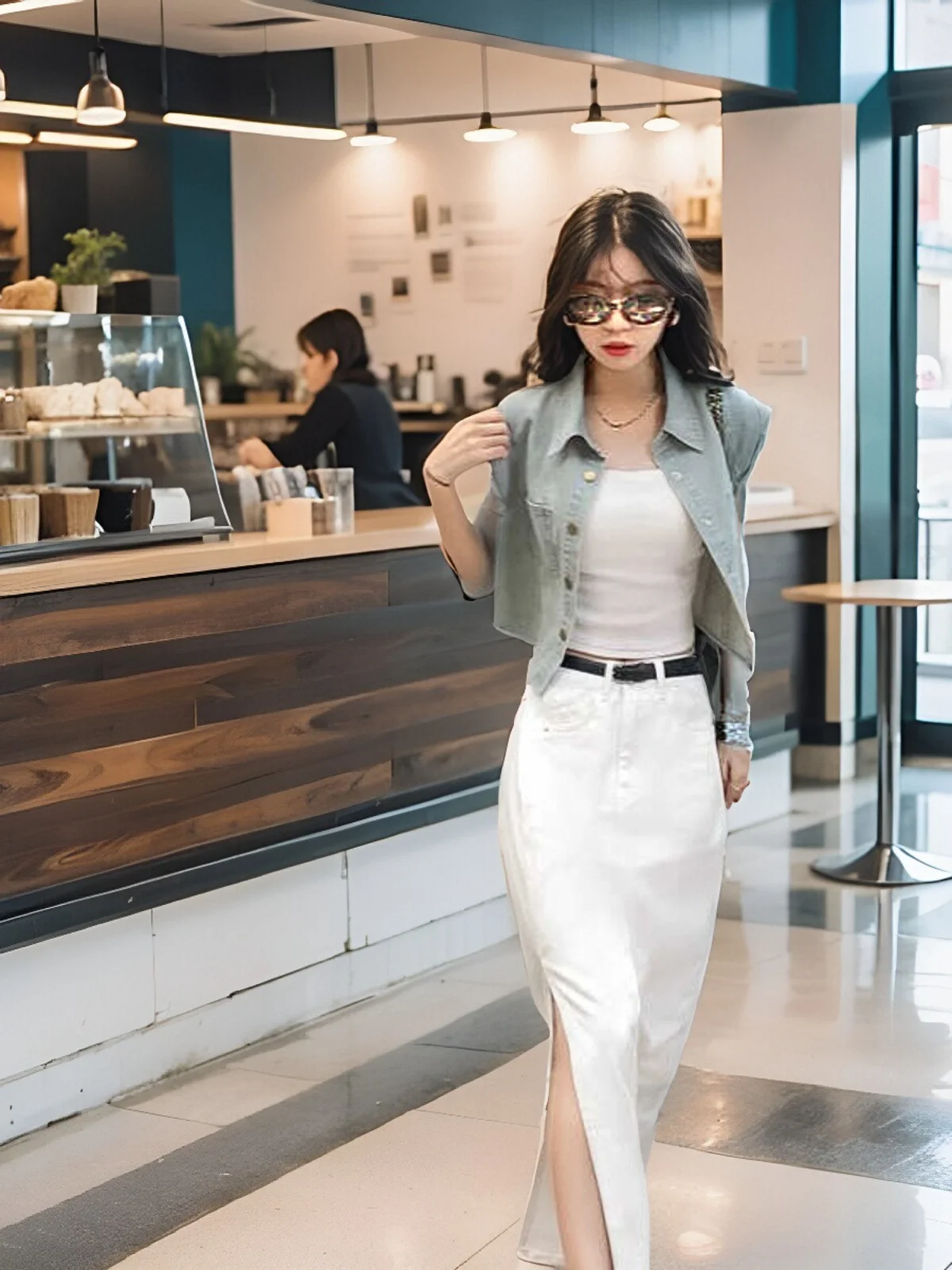 Корейская серия рубашка из джинсовой ткани с отложным воротником и длинными