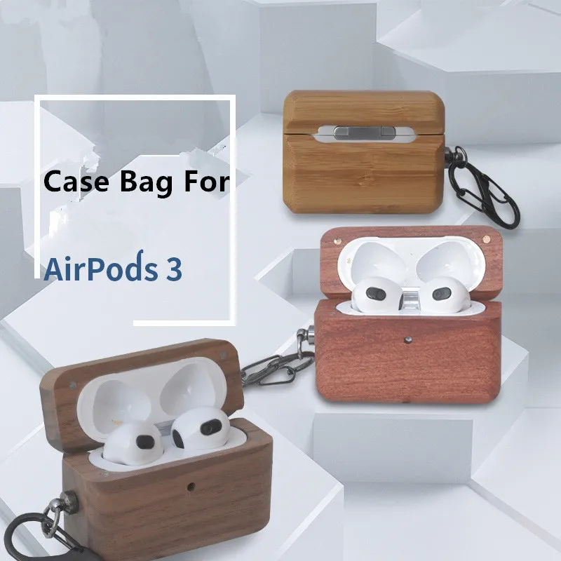 New Real Wood Airpods 3 Case Earphone Case For Airpods 3 2 AirPods pro Case Walnut Bamboo Wood Wireless Charging Lanyard