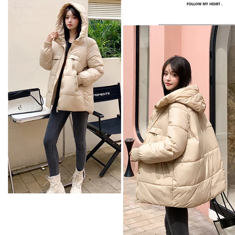 Winter Basic Warm Parkas for Women Korean Fashion Trends Hooded Coat Streetwear Teenage Girls Long Puffer Jackets Casual Clothes