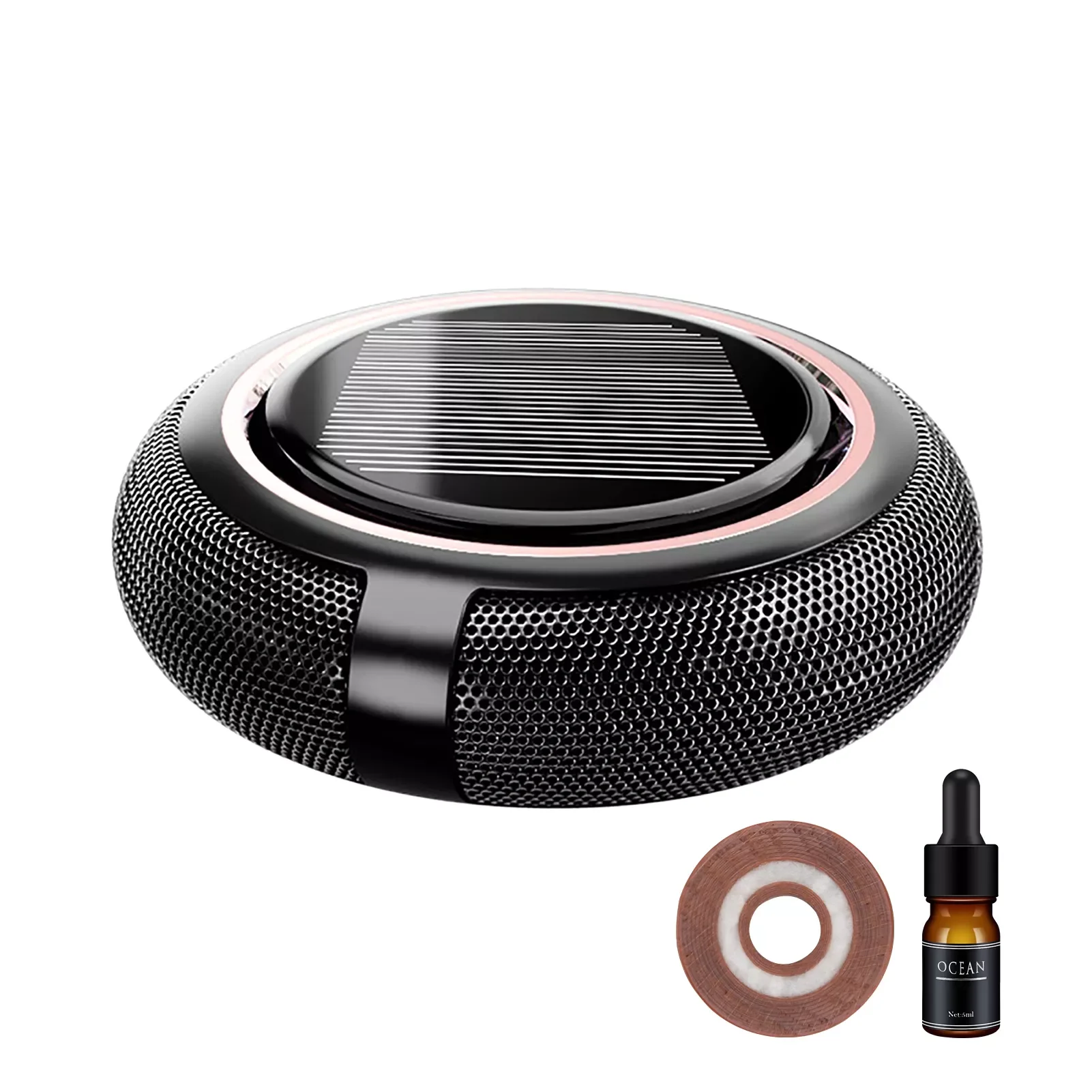 

Zinc Alloy Solar Powered 2 Modes High Temperature Resistance Round Car Air Freshener Frosted Essential Oil Diffuser Auto On Off