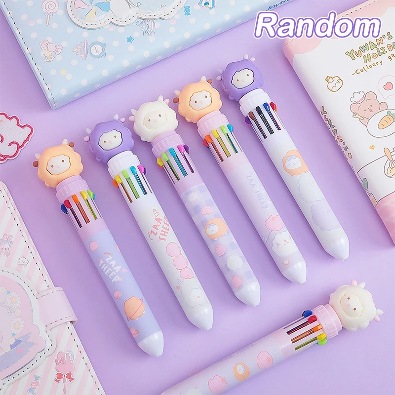 

Cartoon Little sheep Ten Color Ball Pen Retractable Ballpoint Pen Multicolored School Office writing Supplies Stationery Gift