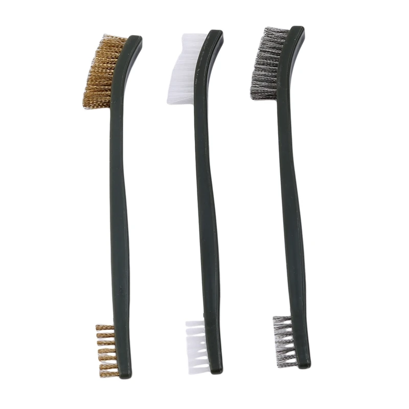 

3pcs Mini Wire Brush Set Steel Brass Nylon Cleaning Polishing Detail Metal Rust Brush