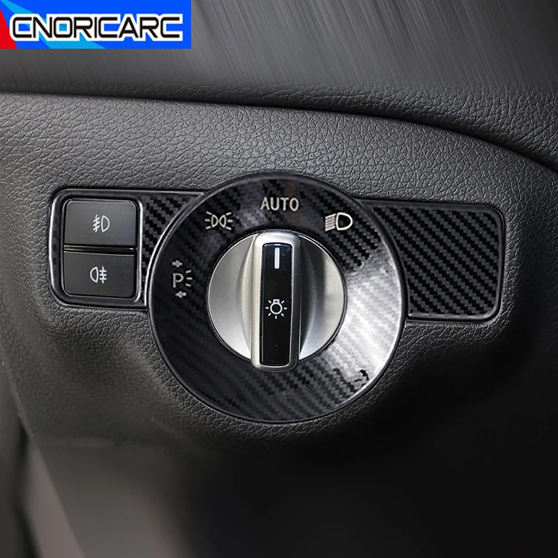 Interruptor de faro delantero de coche, pegatina de cubierta de botón de ajuste de luz de cabeza para Mercedes Benz clase A C W176 W204 GLS GLA X156 CLA C117