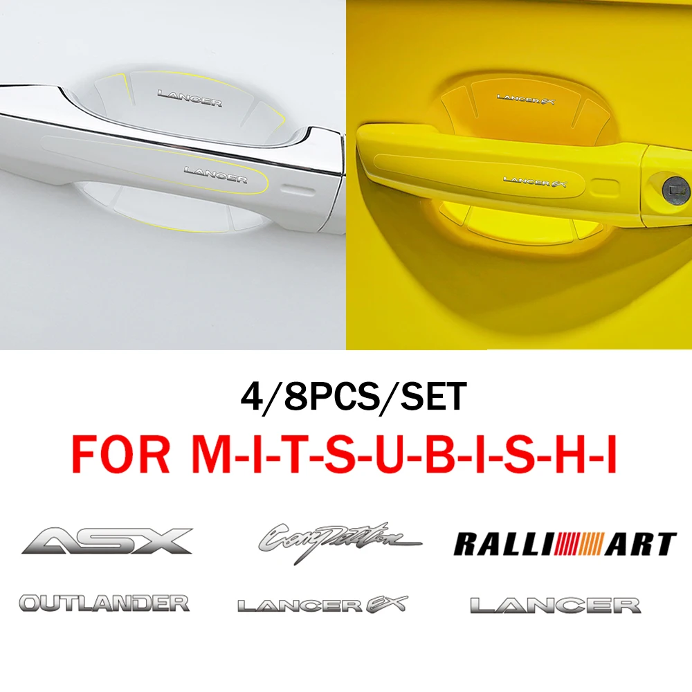 

4/8PCS Auto Badge Transparent Door Handle Decoration Stickers Films For Mitsubishi Ralliart Lancer EX Outlander ASX Competition